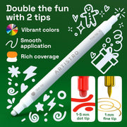 ARTISTRO 24 Acrylic Paint Pens Dual-Tip Dot+Fine for Rock, Glass & Fabric | Precision Colour for Colouring Books & Small Details, Water-Based, Quick-Dry & Low-Odour, Art Gift for Kids, Teens & Adults