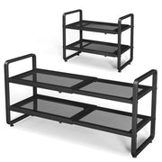 Expandable Metal Shoe Rack for Closet, Entryway & Garage, 2-Tier, Black | Adjustable Height for Boots, Stackable Design, Dense Mesh Shelves for Heels, Fits Small Spaces, Apartments and Rentals