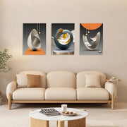 Set of 3 Canvas Wall Art, Modern Abstract Geometric Artwork for Living Room, Luxury Blue Gold and Orange Wall Decoration for Bedroom, Hallway or Staircase with Hooks and Magic Tape, 12x16 Inch