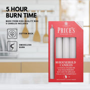 Price's Candles White Household Taper Candles Pack of 10 | Pack of 10, white wax, unscented, 5 hour burn, taper candles, dining, weddings, home décor