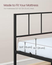 VASAGLE Single Bed Frame, Steel, with Slats and Headboard, 90 x 190 cm | Platform Bed, Supports up to 250 kg, Bedroom Furniture, Matte Black, CONNER Collection RMB291B101