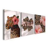 Alptiny Set of 3 Wild Animal and Leopard Print Canvas Wall Art - Tropical Hibiscus Flower Art for Living Room, Bedroom, and Hallway, Modern Wild Wall Decor