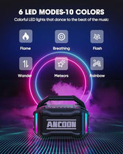 ANCOON Speakers Bluetooth Wireless: 80W(Peak) Loud Speaker with Bass | 20H, Rugged, IPX6 Waterproof, Large Jobsite Speakers for Work, Outdoor, Workshop, Garage - Portable Handle with TWS (Black)