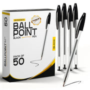 G4GADGET Pack of 50 Black Pens - Medium Tip Fluent Smooth Writing Black Biro Ballpoint Pens