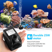 CWKJ 400GPH Submersible Fountain Water Pump for Pond Aquarium Hydroponics | 25W ,1500L/H , Ultra Quiet Water Pump with 6.56ft High Lift, 6.5ft Power Cord, 3 Nozzles for Pool, Water feature