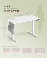 VASAGLE Electric Standing Desk, Height Adjustable, 100 x 60 cm, 4 Presets | Continuous Adjustment, Spliced Desktop, 4 Memory Heights, White, Balok Collection LSD130WZ02