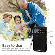 PRUNUS J-166 Portable Radio AM FM, Battery Operated Radio | Tuning Light, Back Clip, Layard, Excellent Reception, AM FM Radios Portable, Transistor Radios