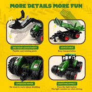 Uarzt Remote Control Tractor Toy with Trailer | Metal Front & Front Loader Farm Vehicle Set with Lights & 8-Wheel Design, RC Tractor Truck for Boys Ages 3-9, Fun Farm Toy Gift for Kids