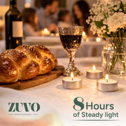 Zuvo Tea Lights 8 Hour Burn, Unscented White Tealight Candles, 50 Pack | Cotton wick, lead-free, 3.8 x 2.3 cm deep cup, fits standard holders, long burning for evenings