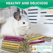Jorewood 33 Pcs Rabbit Chew Sticks, Rabbit, Guinea Pig Toys, Natural Timothy Grass Molar Teeth Stick, Mixing Flowers Chewing Toy, Small Animals Treats