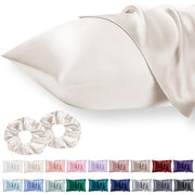 Vielit 2 Pack Satin Pillowcase for Hair and Skin Cooling,Soft as Silk Pillowcase for Hair and Skin,Easier Care than Silk Pillow Case Beige 50x75cm Gifts for Women Envelope & 2 Scrunchies