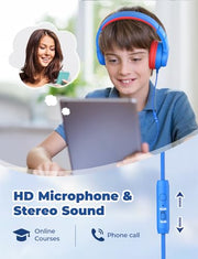 iClever HS19 Kids Headphones with Cord, Toddler Headphones for Boys Girls | SafeSound Tech, HD Mic Stereo Sound, Over-Ear Headphones for Kids, FunShare Foldable 3.5mm Wired for iPad Computer Travel