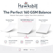 Hawksbill A4 White Card 160Gsm-50 Pack A4 White Cardstock for Printing Card | Acid-Free, Smooth, Crisp & Recyclable Card for Arts and Crafts