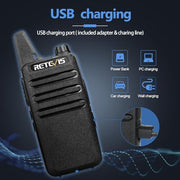 Retevis RT22 Walkie Talkies Long Range Rechargeable with Earpiece (2 Pack) | Slim & Lightweight 2 Way Radio For Camping & Hiking, Pocket-Friendly Antenna, Ready to Use, 10-Hour Battery, USB-C Charging