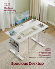 VASAGLE Electric Standing Desk, Height Adjustable, 100 x 60 cm, 4 Presets | Continuous Adjustment, Spliced Desktop, 4 Memory Heights, White, Balok Collection LSD130WZ02