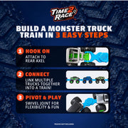 Time2Race Monster Truck Train Connectors, 6-Pack - Universal Hook-On Axle Design Compatible with Hot Wheels and Monster Jam 1:64 Scale Trucks