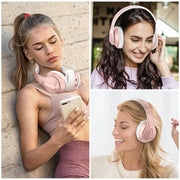 Glynzak Wireless Bluetooth Headphones Over Ear V6.0 HiFi Stereo with Mic | 65H Playtime 6EQ Modes Foldable Bluetooth Headset with Microphone for Travel Smartphone Computer Laptop Rose Gold