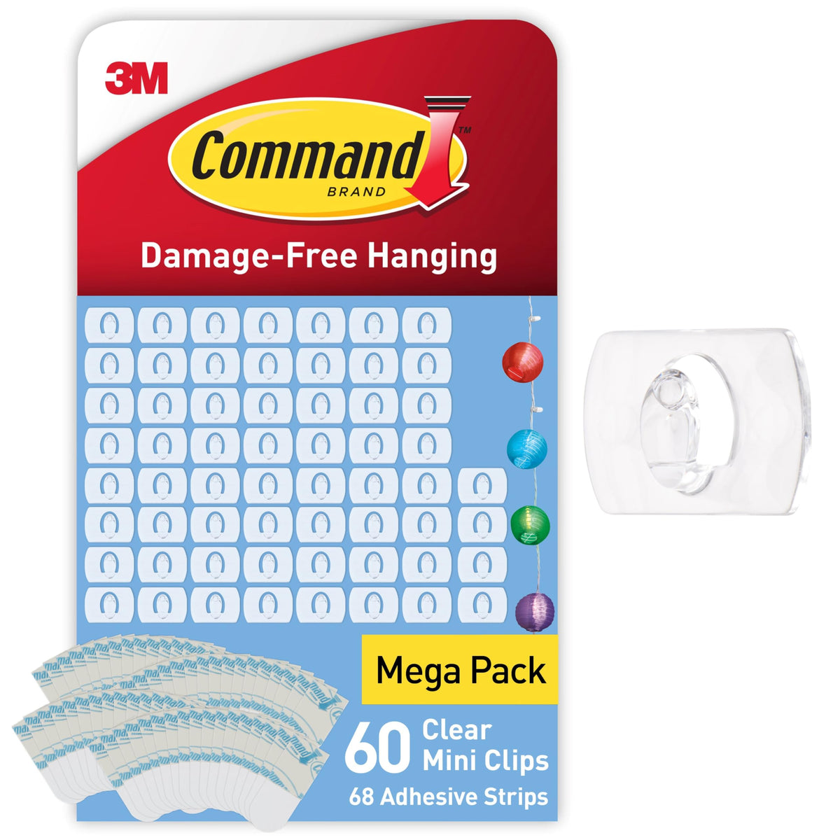 Command Decorating Clips, 60 Mini Hooks, 68 Adhesive Strips, Transparent | Value Pack, Clips for Hanging Halloween Decorations, Window Lights, Spider Garlands, Crafts, Banners, Costumes - Damage Free