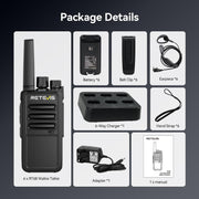 Retevis RT68 Business FRS Walkie Talkies Long Range with Earpieces 6 Pack | Rugged & Compact, License-Free, Powerful 500mW Speaker, 12-Hour Battery, Long-Term Supply, for Schools, Retail & Hospitality
