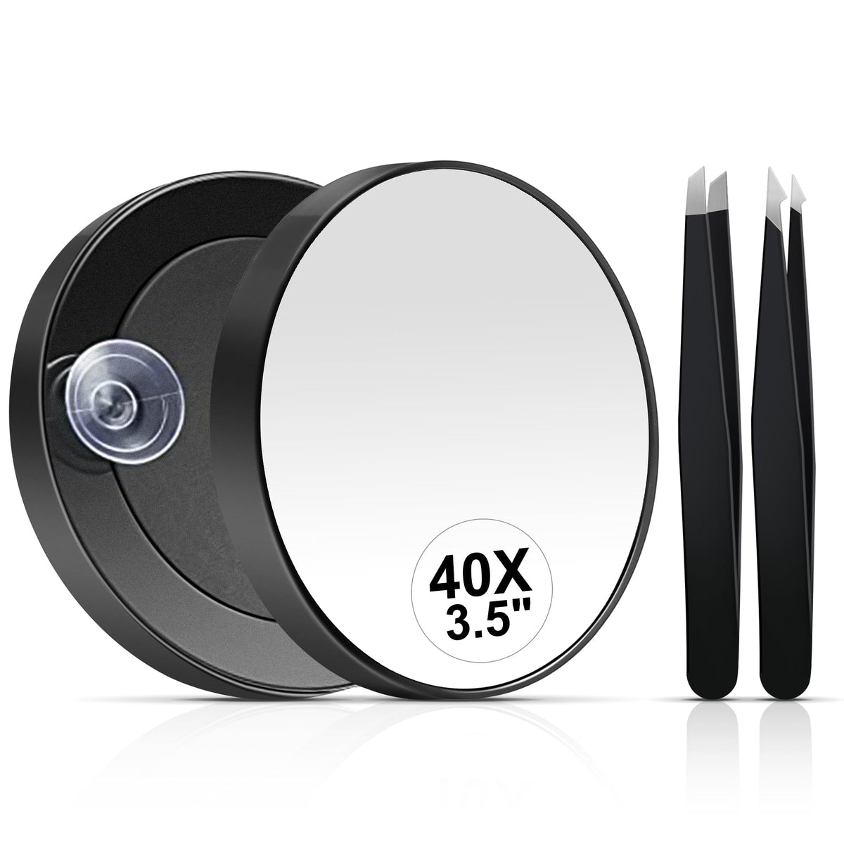 MIYADIVA 40X Magnifying Mirror, Small Magnifying Mirror with Suction Cup and Tweezers, As a Travel Essentials, Compact Mirror Set for Plucking Eyebrows 3.5 Inches