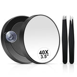 MIYADIVA 40X Magnifying Mirror, Small Magnifying Mirror with Suction Cup and Tweezers, As a Travel Essentials, Compact Mirror Set for Plucking Eyebrows 3.5 Inches