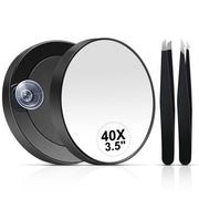 MIYADIVA 40X Magnifying Mirror, Small Magnifying Mirror with Suction Cup and Tweezers, As a Travel Essentials, Compact Mirror Set for Plucking Eyebrows 3.5 Inches