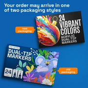 ARTISTRO 24 Acrylic Paint Pens Dual-Tip Dot+Fine for Rock, Glass & Fabric | Precision Colour for Colouring Books & Small Details, Water-Based, Quick-Dry & Low-Odour, Art Gift for Kids, Teens & Adults