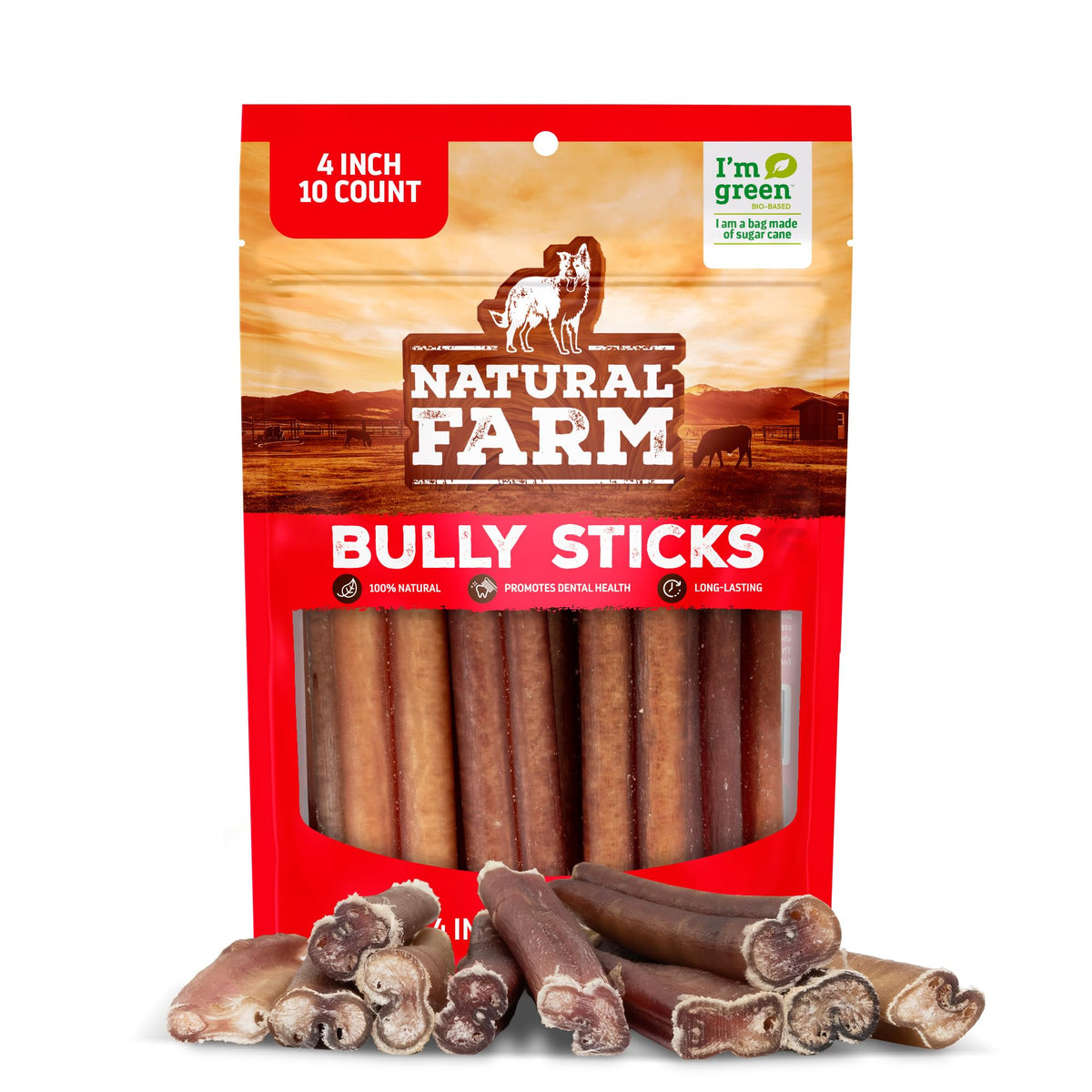 Natural Farm 4 Inch Bully Sticks for Small Dogs & Puppies, 10 Count | Single-Ingredient, 100% Beef, Low Odor, Rawhide-Free, Fully Digestible Chews for Puppies & Small Dogs