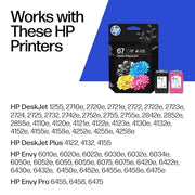 HP 67 Black/Tri-Color Ink Cartridges (2-Pack) | Works with DeskJet 1255, 2700, 4100, Envy 6000, 6400 | Instant Ink Eligible | 3YP29AN | Packaging May Vary