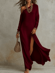 Slash Shoulder Slit Dress