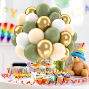 QIFU 52pcs Sage Green and Gold Balloons, Olive Green White Metallic Gold Latex Balloons with Cream Balloon for Jungle Theme Birthday Balloon Party Decoration Anniversary Baby Shower Wedding(12 inch)