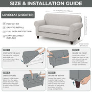 Hafaa High Stretch Sofa Cover 2 Seater Spandex Elastic Fit Loveseat Grey Sofa Slipcovers T Shape - Super Soft Non Slip Couch Covers Washable Furniture Protector for Pets/Kids/Dogs