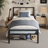 VASAGLE Single Bed Frame, Steel, with Slats and Headboard, 90 x 190 cm | Platform Bed, Supports up to 250 kg, Bedroom Furniture, Matte Black, CONNER Collection RMB291B101