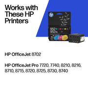 HP 952XL Black + 952 Cyan, Magenta, Yellow Ink | Works with Printer Series: OfficeJet 8702, OfficeJet Pro 7720, 7740, 8210, 8710, 8720, 8730, 8740 | N9K28AN
