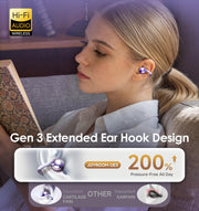 Kinglucky Clip-On Earbuds Gen 3, Open-Ear Wireless Bluetooth 6.0 Headphones with Mic, Secure Fit for Small Ears & Glasses Wearers, 50H Playtime, ENC, IPX5 Waterproof Sport Ear Buds (Purple)